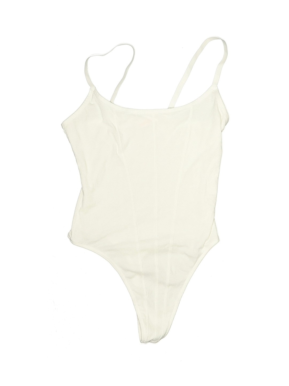 Colsie Cream Ribbed Thong Bodysuit with Thin Straps(528)